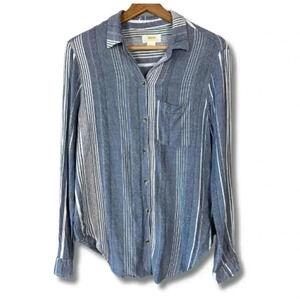 Maeve Anthropologie Button Front Striped Long Sleeve Blouse Top Blue White Small